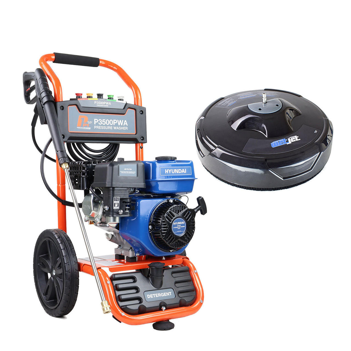 P1 Petrol Pressure Washer 3000psi / 207 bar & 14" Flat Surface Cleaner | P3500PWA+WJ14WAW-G