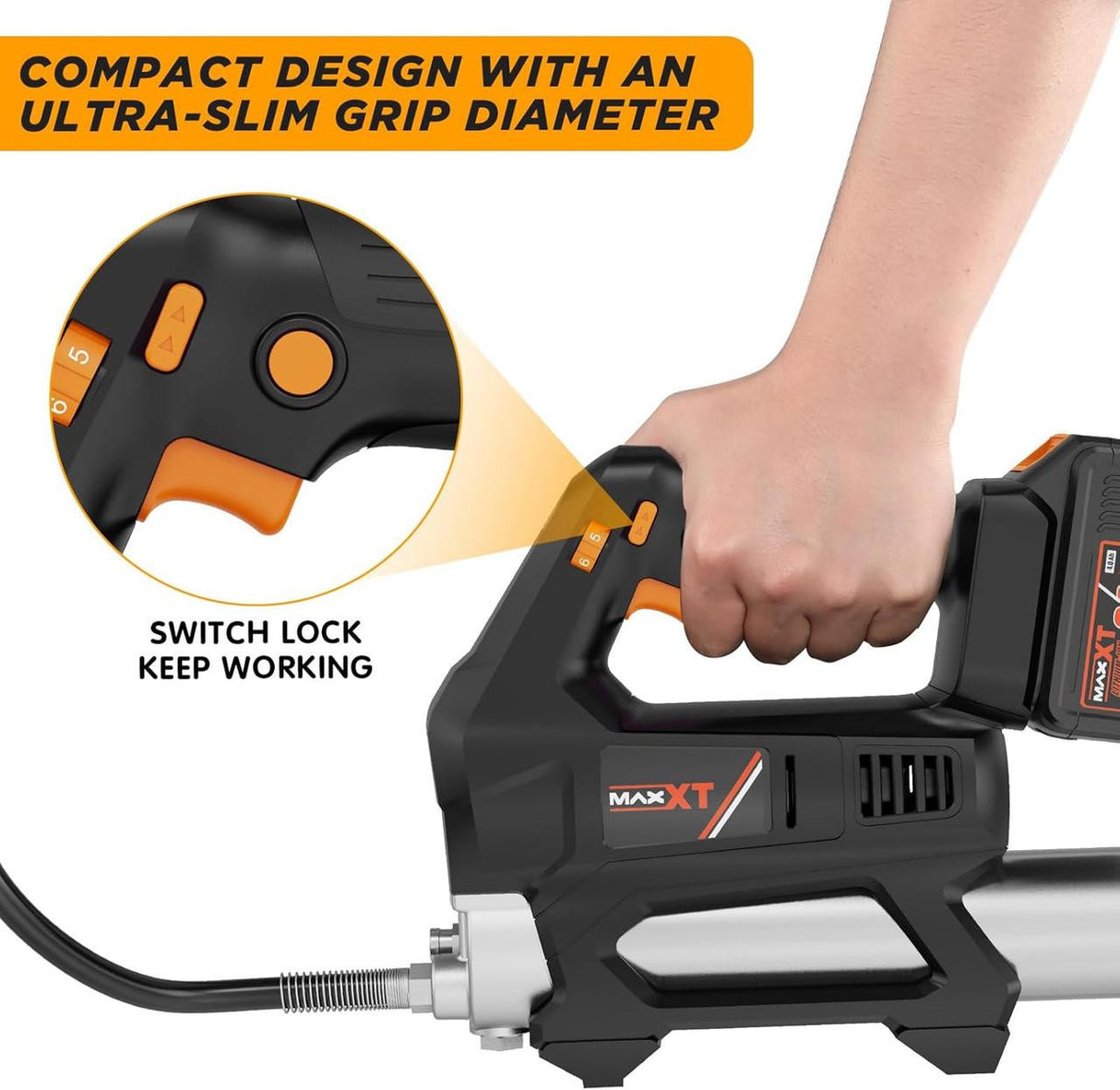 MAXXT 20V Cordless Grease Gun, 20000 PSI, 4.0Ah Battery, Quick Charger, 40” Hose, LED Light & 6 Speed | BA7141-2-UK