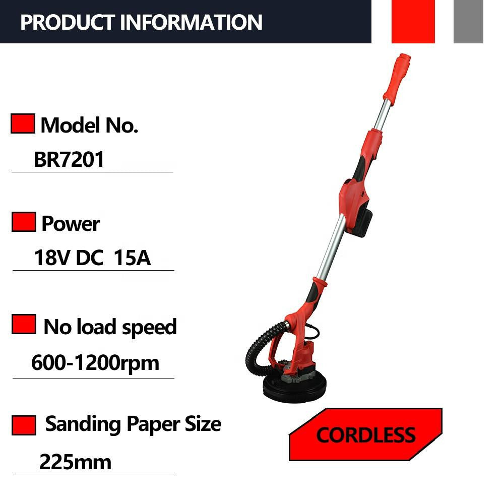 MAXXT 20V Brushless Cordless Wall Sander, 225mm disc, 110-165cm for walls and ceilings, 4Ah Battery and Charger | BR7201-7-UK