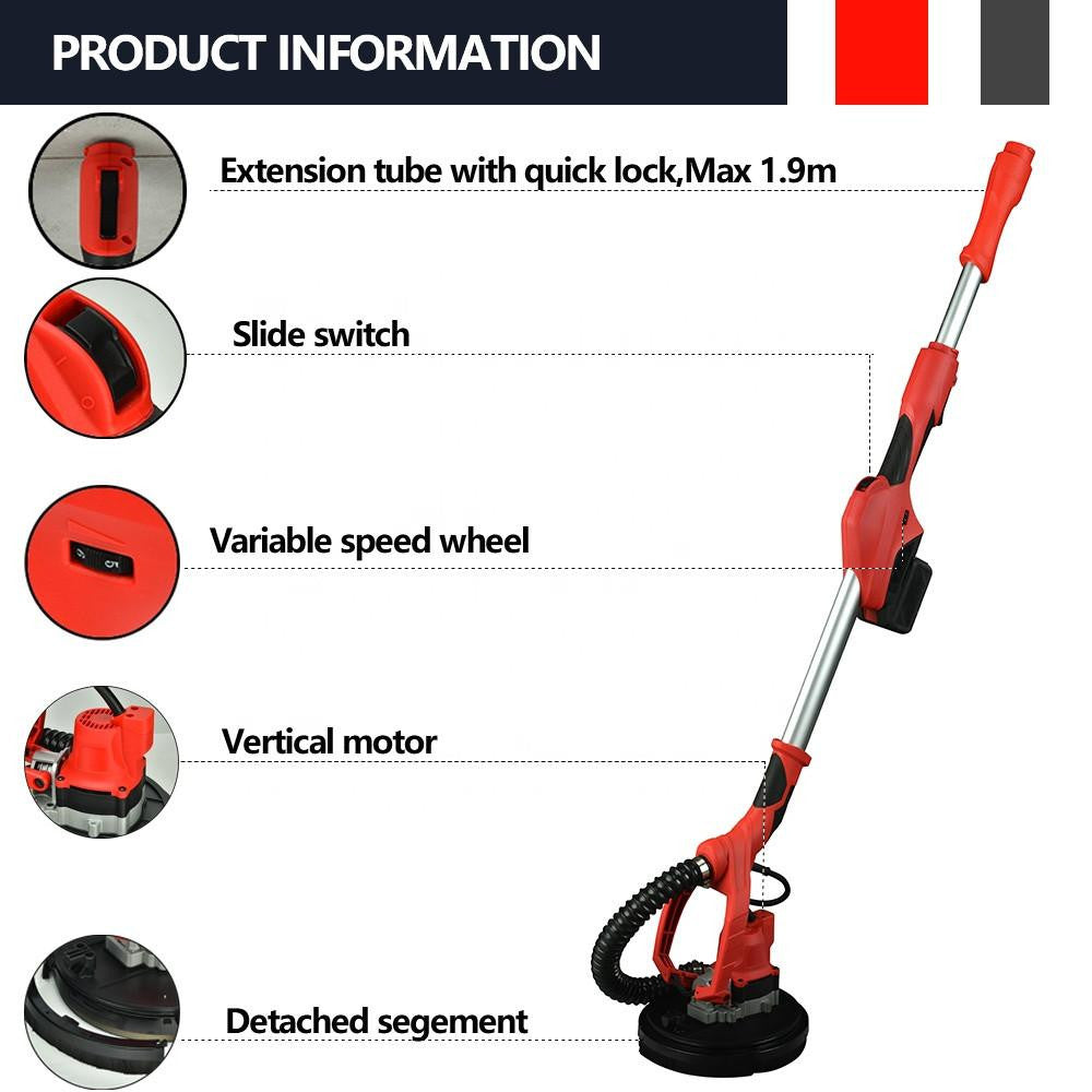 MAXXT 20V Brushless Cordless Wall Sander, 225mm disc, 110-165cm for walls and ceilings, 4Ah Battery and Charger | BR7201-7-UK