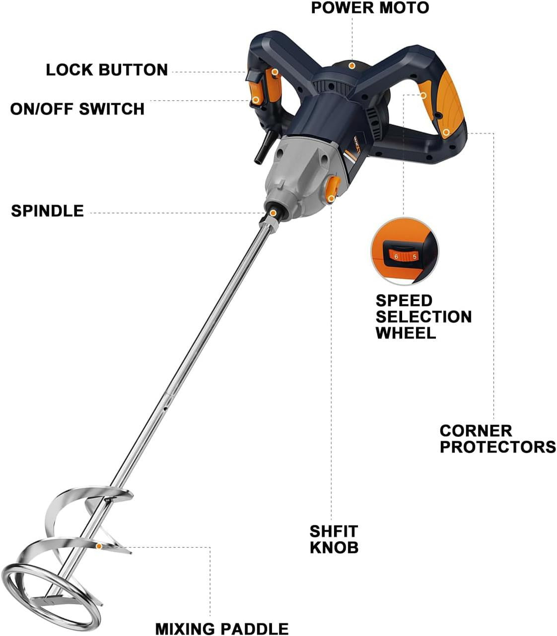 MAXXT 1400W Mixer, 2-Speed Gear, M14, 140mm Mixing Paddle + 2 Wrenches, 220-240V | MPM1400V1-UK