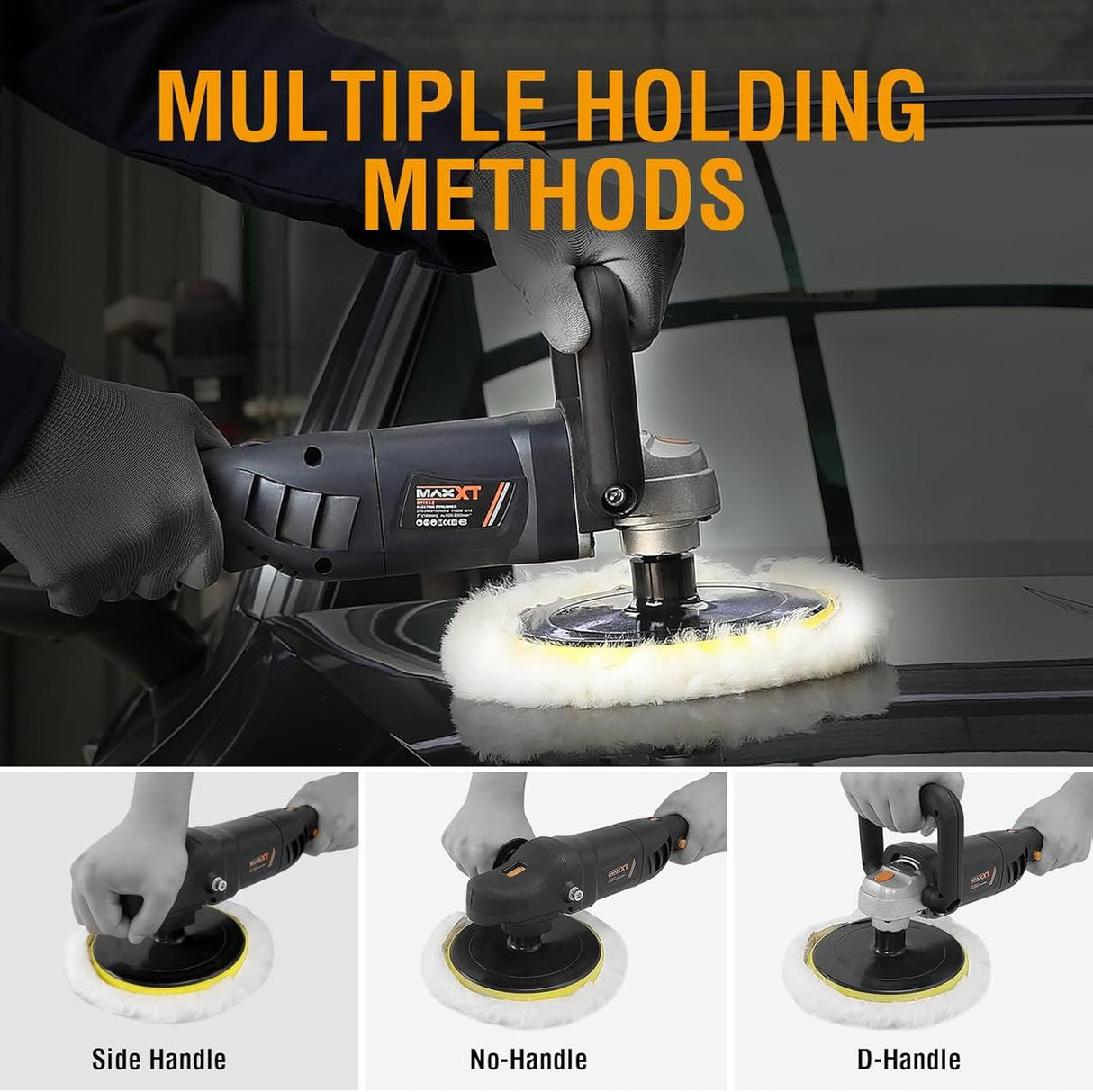 MAXXT Rotary Polisher Car Buffer, 1100W Polisher Waxer, 6+1 Speed 600-3300RPM, 180mm Buffing Pad | R7183-2-UK