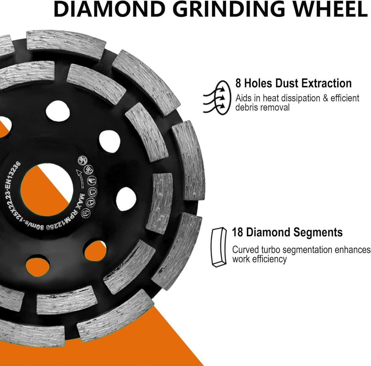MAXXT 125mm Concrete Angle Grinder Sander, 1500W, 1000-8500RPM, 7 Speeds, Removable Guard, 2 x Diamond Sanding Discs | R7507-UK