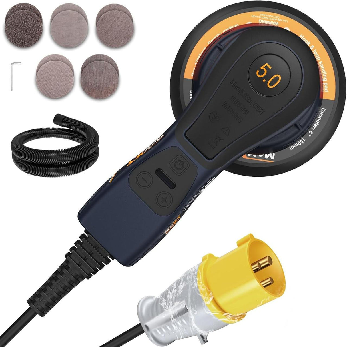 MAXXT 150mm Orbital Sander, 110V, 350W Brushless Motor, 6-Speed 4000-10000 RPM | R7303-4-UK3