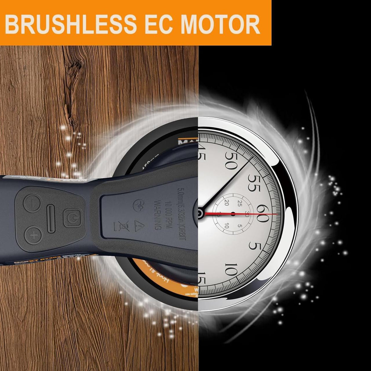 MAXXT 150mm Orbital Sander, 110V, 350W Brushless Motor, 6-Speed 4000-10000 RPM | R7303-4-UK3