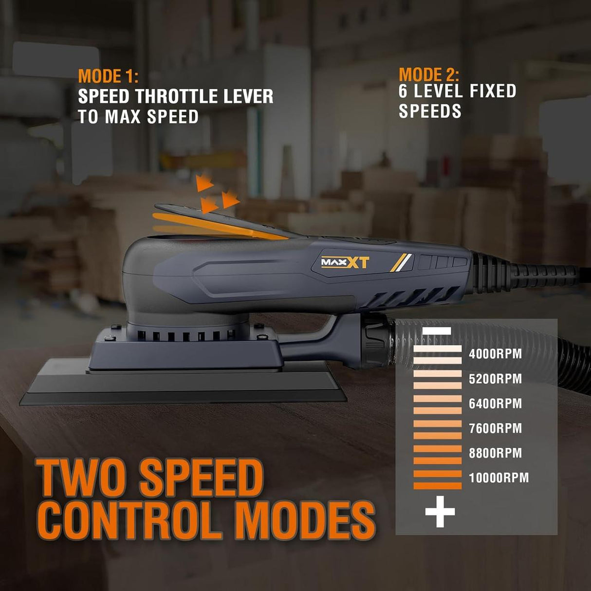 MAXXT Sheet Orbit Sander 3mm, 350W Brushless, 4000-10000RPM, 10 Sanding Sheets | R7307-UK