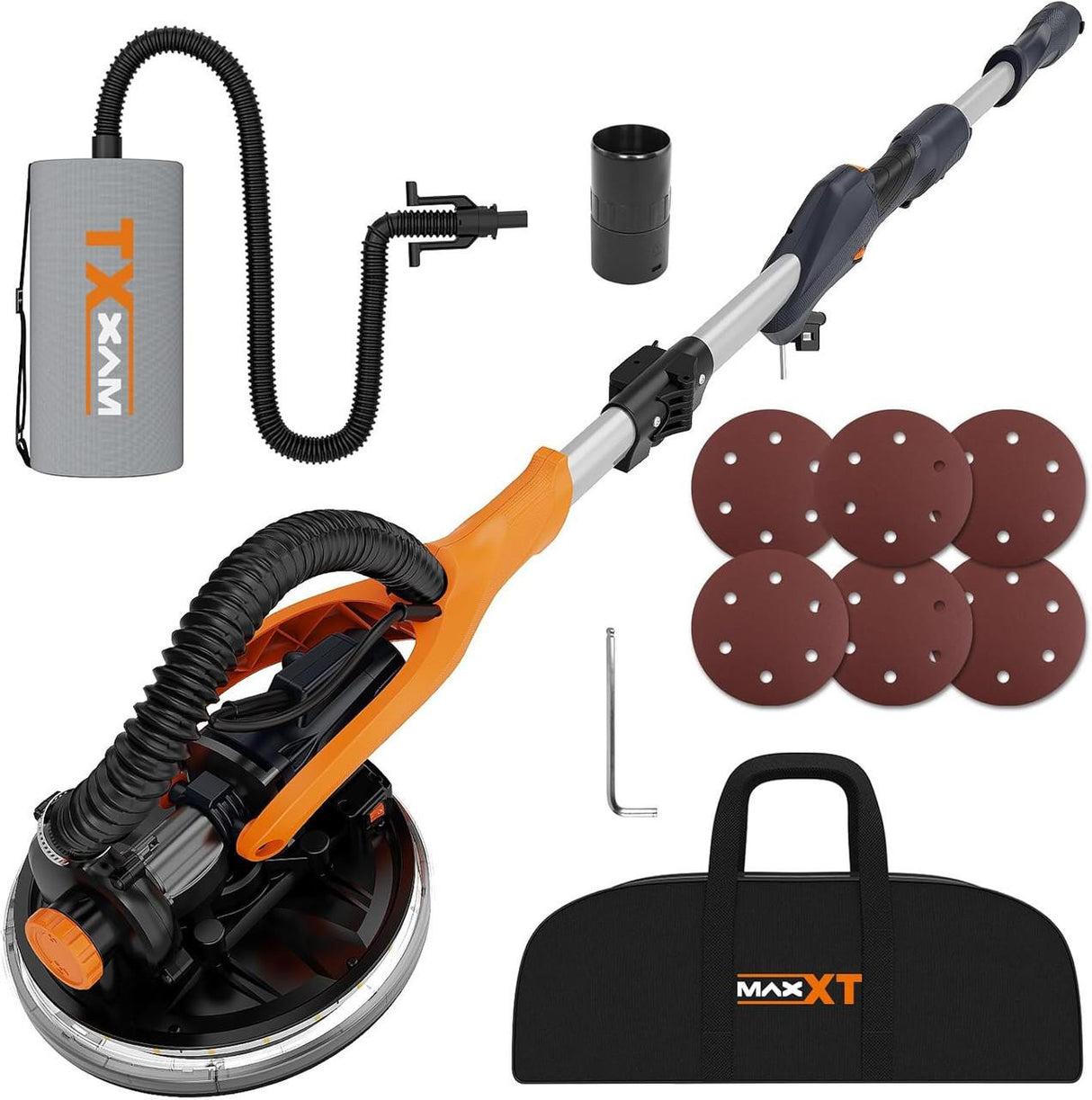 MAXXT Electric Drywall Sander, LED Light, Telescopic Handle, Self-Priming System, 225mm Sanding Disc, Variable Speed (600–1900 RPM) | R7202-F-UK
