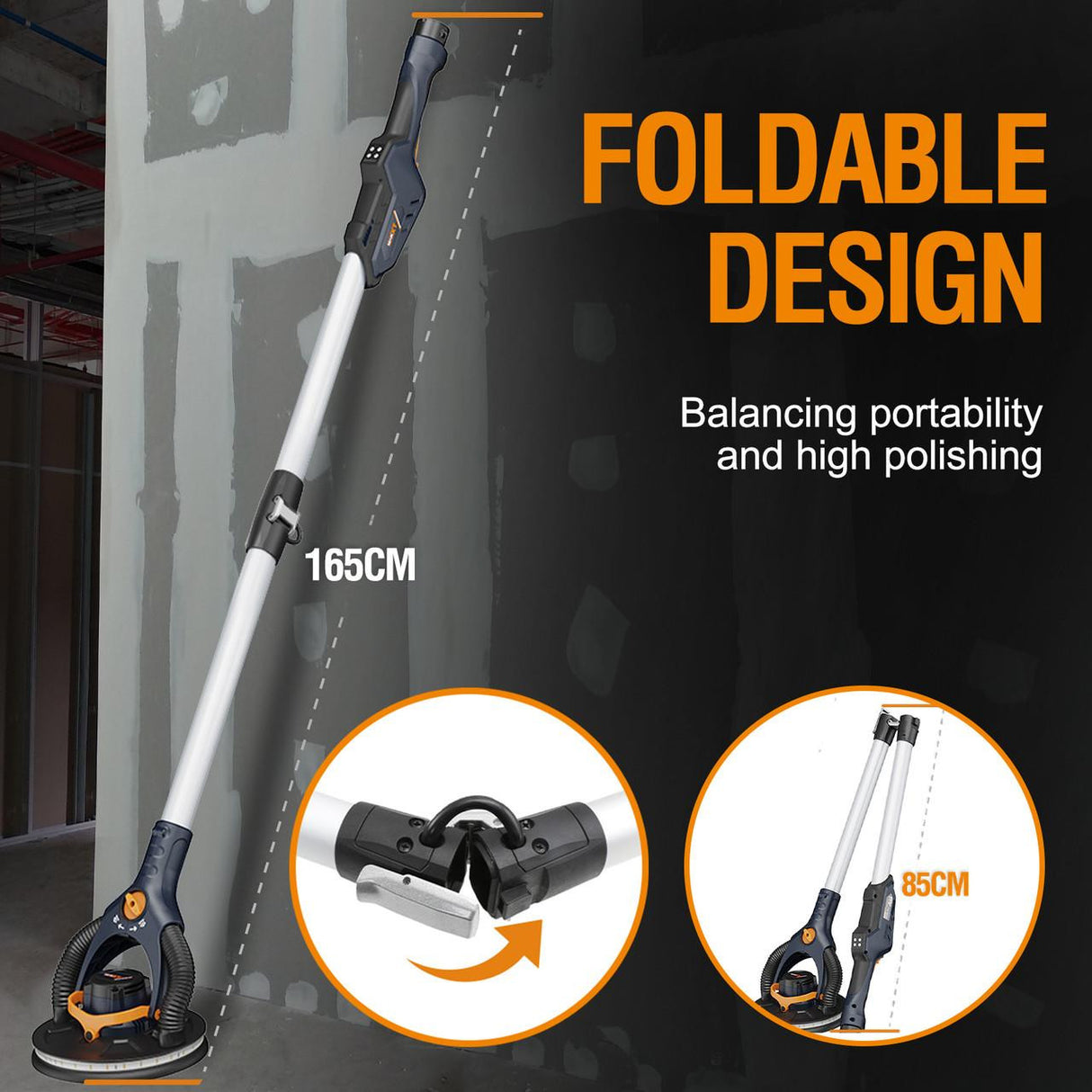 MAXXT Brushless Orbital Drywall Sander, 4mm Orbit , 400W, 215mm Pad , 1.65m Extension Pole | MBLS400FB-UK