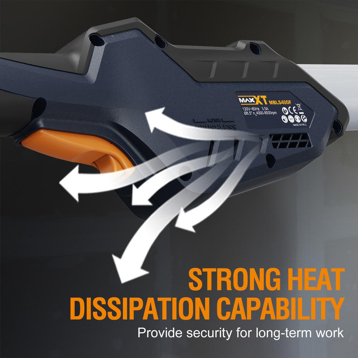 MAXXT Brushless Orbital Drywall Sander, 4mm Orbit , 400W, 215mm Pad , 1.65m Extension Pole | MBLS400FB-UK