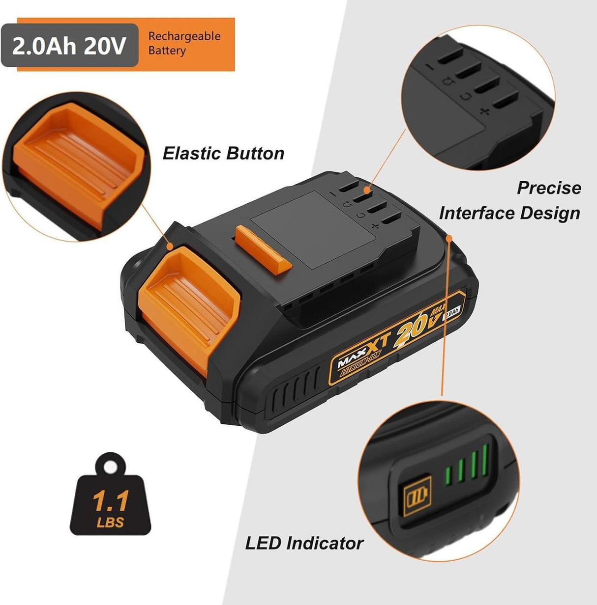 MAXXT 20V 2.0Ah Li-ion Replacement Battery Pack | M-B2020-UK