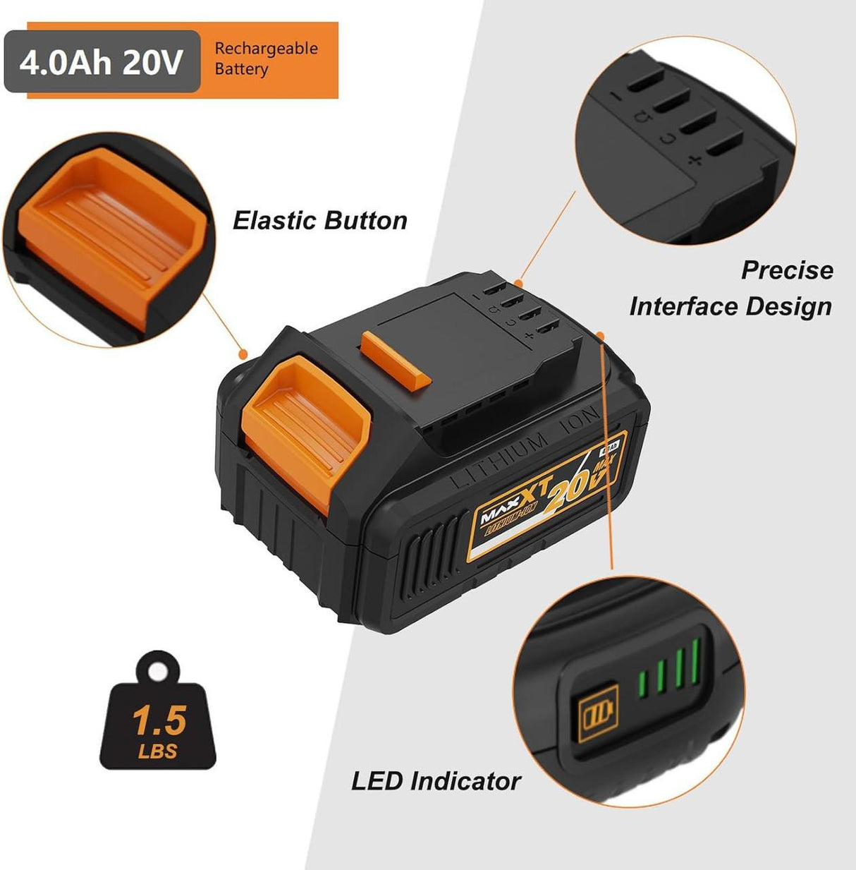 MAXXT 20V 4.0Ah Li-ion Replacement Battery Pack | M-B2040-UK