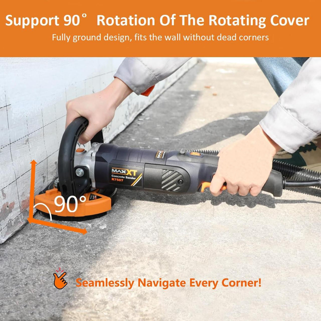 MAXXT 1500W Concrete Grinder Sander, 1000–8500RPM, 7 Variable Speeds, 125mm Discs, Removable Guard, 2 Diamond Grinding Wheels | R7507-UK1