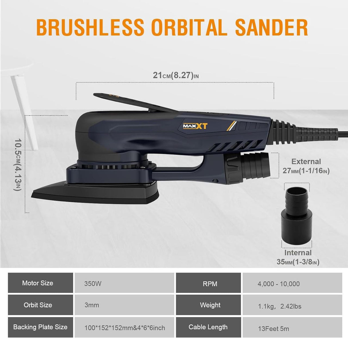 MAXXT Brushless 3mm Triangle Sander, 350W, 6-Speed, 10x Sanding Pads | R7310-UK