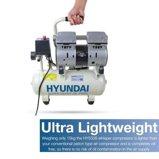 Hyundai 8 Litre Air Compressor, 4CFM/118psi, Silenced, Oil Free, Direct Drive 0.75hp | HY5508