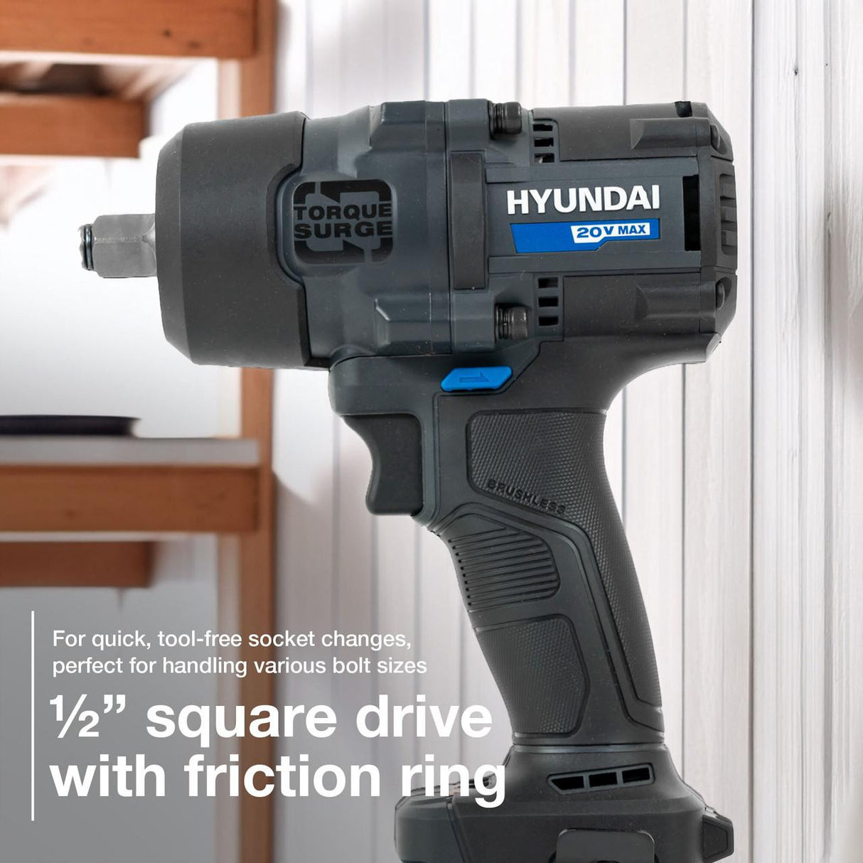 1/2 Square Drive with friction ring - for quick tool-free socket changes, perfect for handling various bold sizes