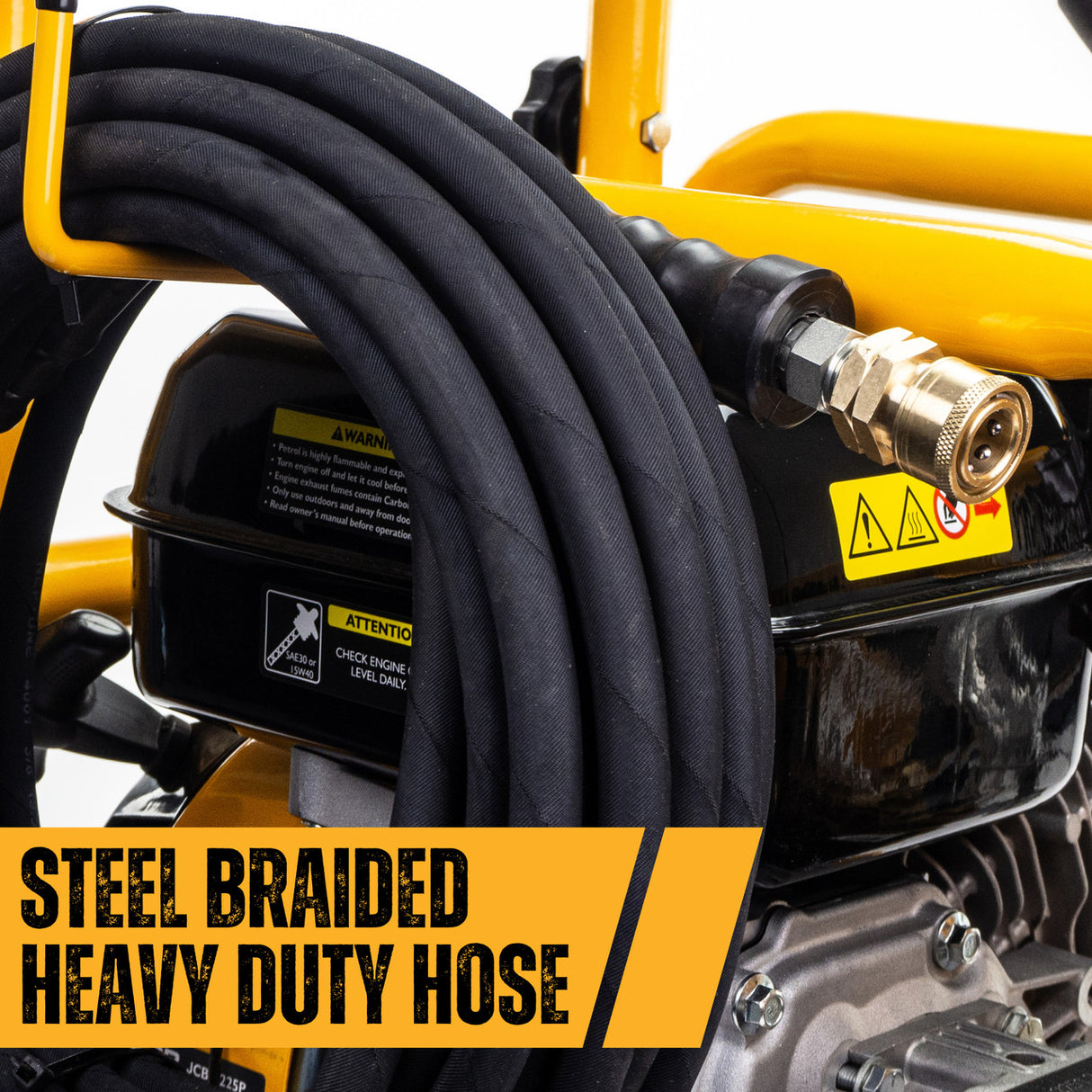 Pressure Washer with Long Hose 15m Long Heavy Duty Steel Braided Hose | JCB Tools | JCB-PW15040P