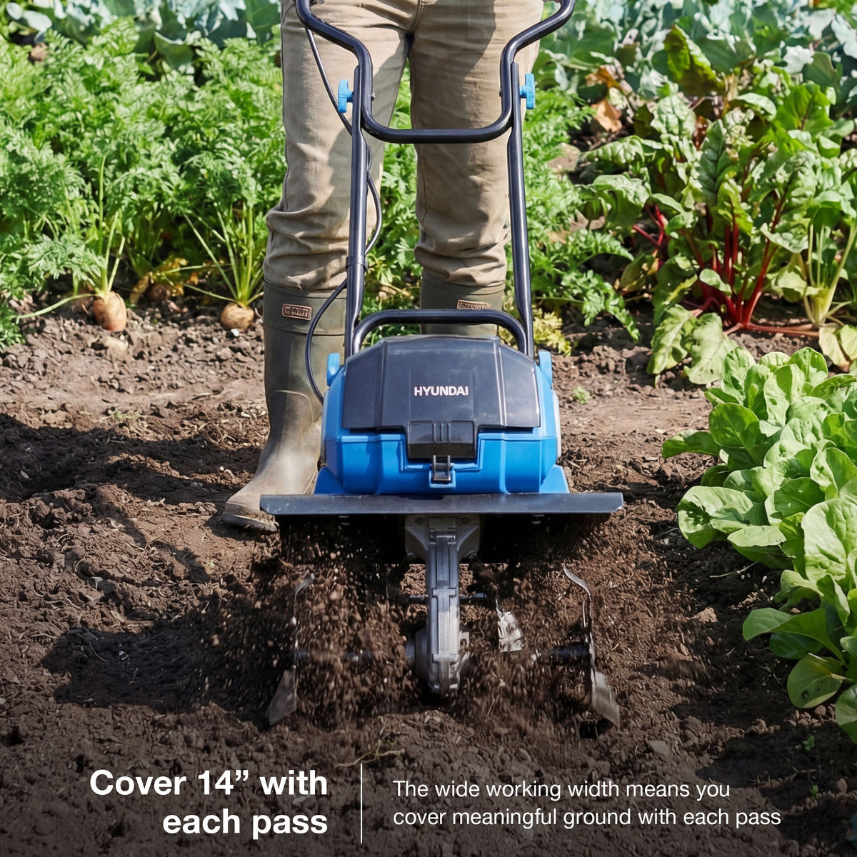 Hyundai 36cm / 14" 40V (20Vx2) Brushless Cordless Tiller, 4 Blades, 205mm Depth | HY40CT36