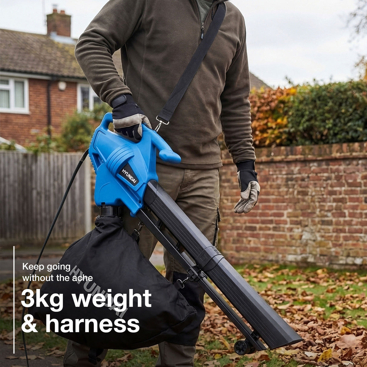 Hyundai 3000W Electric Leaf Blower & Vacuum, 3-in-1, 34L Collection Bag | HYBV3000E3