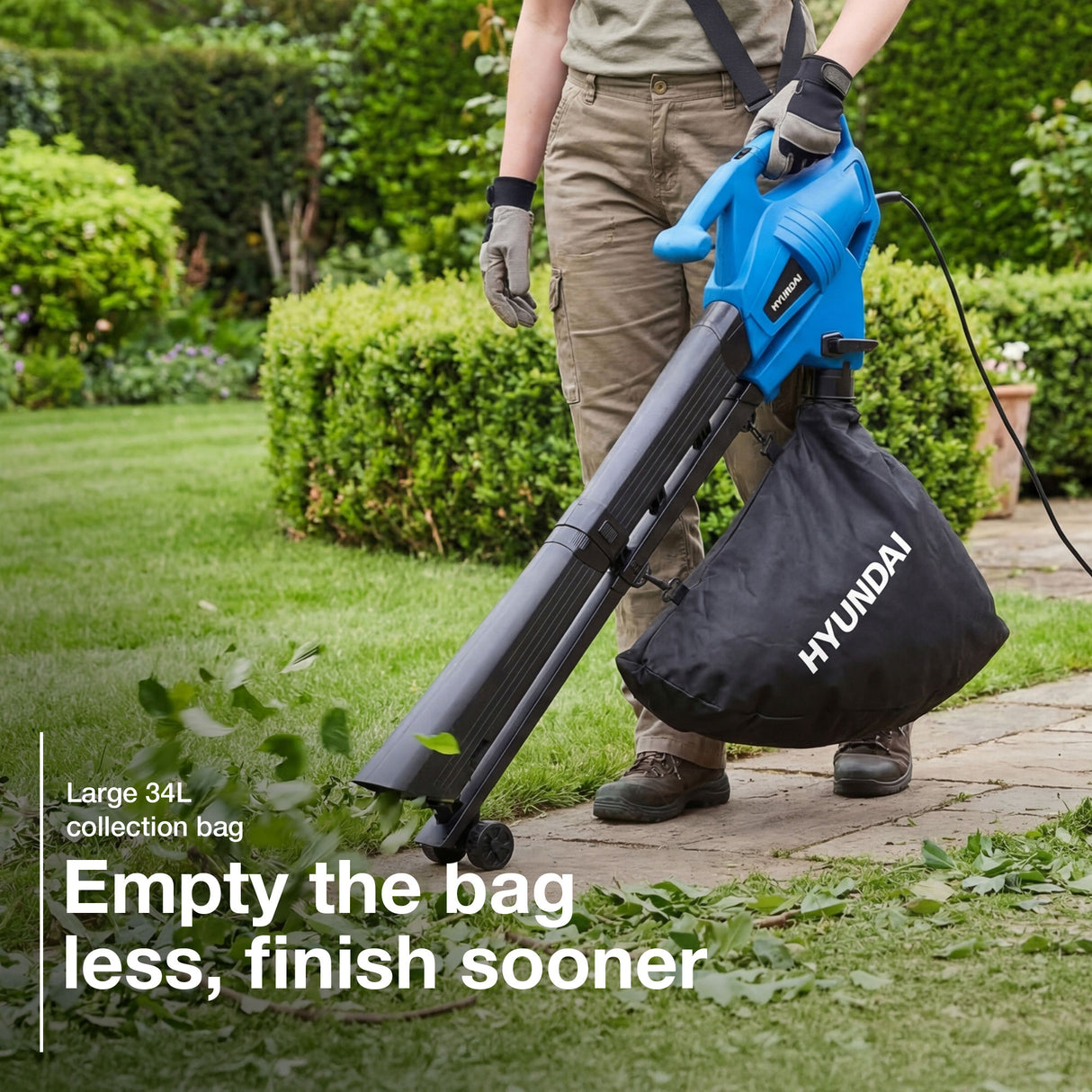 Hyundai 3000W Electric Leaf Blower & Vacuum, 3-in-1, 34L Collection Bag | HYBV3000E3