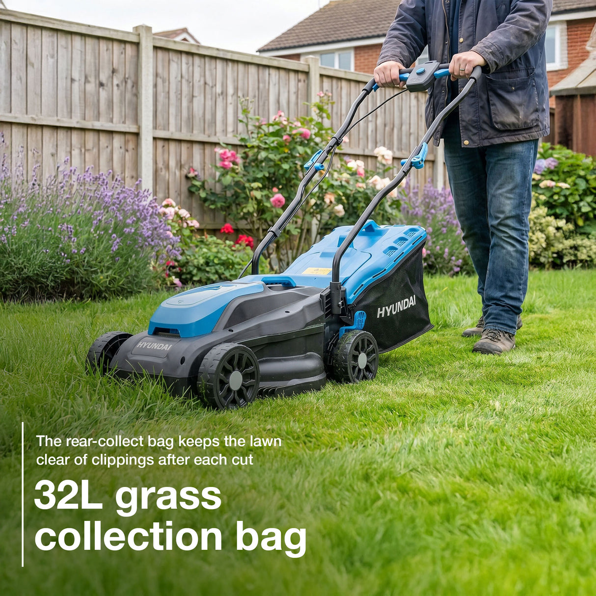 Hyundai 33cm / 13" 20V Brushless Cordless Lawnmower, 32L Collection Bag | HY20CLM33