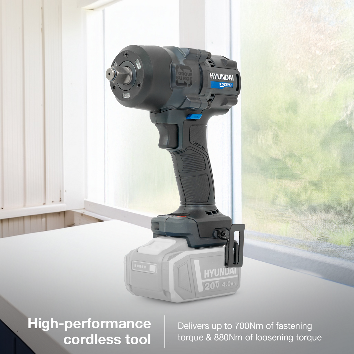 Hyundai 20V 700Nm Impact Wrench Kit, 4Ah Battery and 2A Charger
