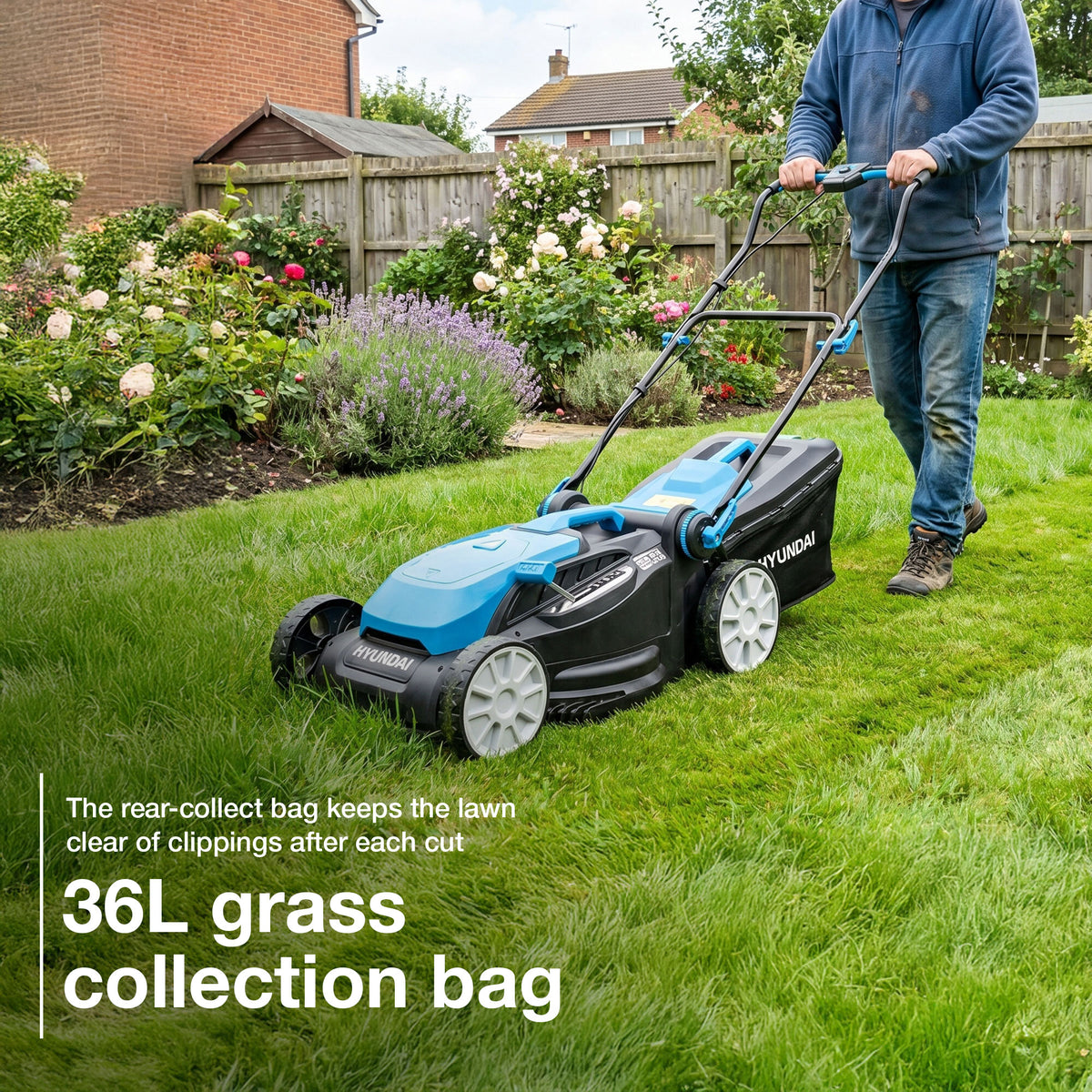 Hyundai 38cm / 15" 40V (2x20V) 3-in-1 Brushless Cordless Lawnmower, 36L Bag | HY40CLM38