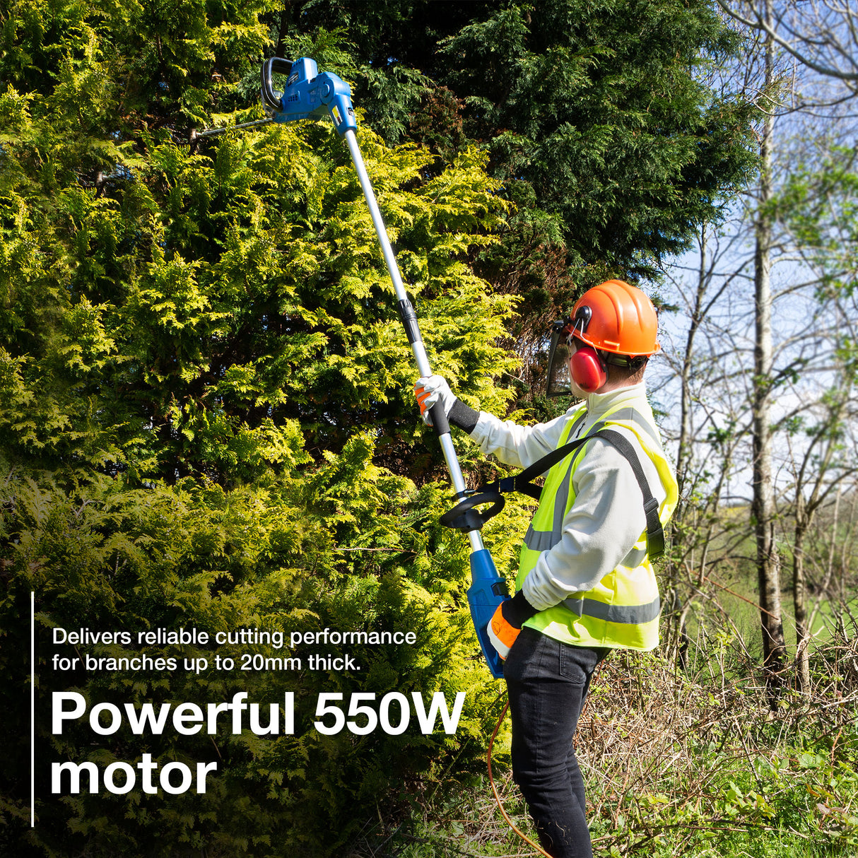 Hyundai 550W 440mm 2-in-1 Corded Electric Pole Hedge Trimmer and Pruner Convertible | HYP2HT550E