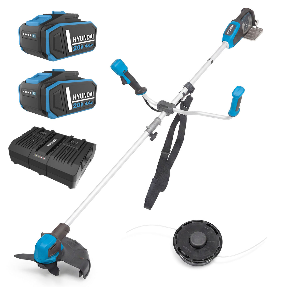 Hyundai 2x20V Brushless 2-in-1 Brush Cutter & String Trimmer, Straight Split Shaft, 3-Speed, 3 Year Warranty | HY40CGB26