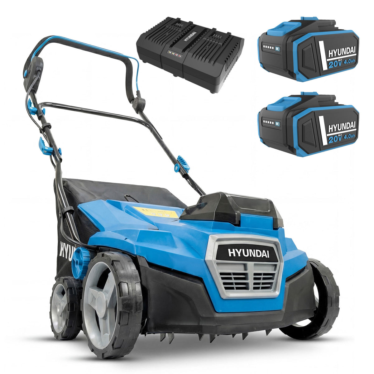 Hyundai 38cm / 15" 2-in-1 Cordless Scarifier & Aerator, 40V (2x20V) Brushless, 45L Collection Bag | HY40CSC38