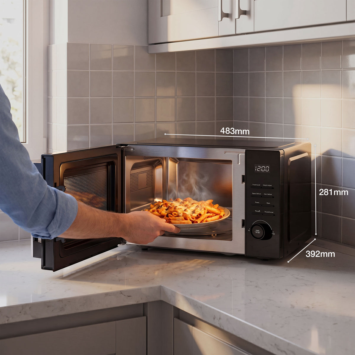 Hyundai 900W 23L Black Digital Microwave, Mirror-Effect Glass Door, Stainless Steel Interior | HYMW90023DB