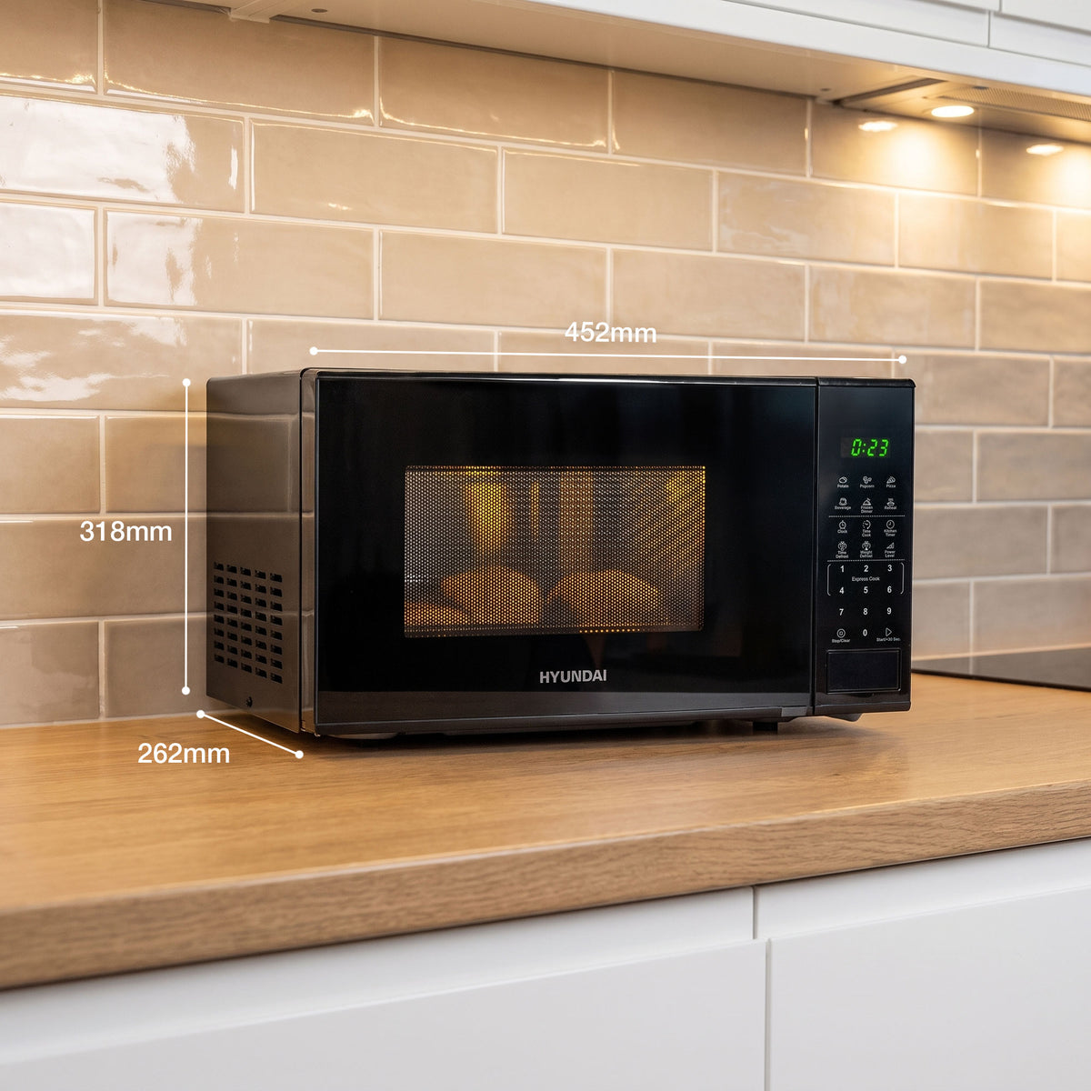 Hyundai 800W 20L Black Microwave, Stainless Steel, 11 Power Levels, Auto Defrost, 6 Auto Cook and Defrost Modes | HYMW80020