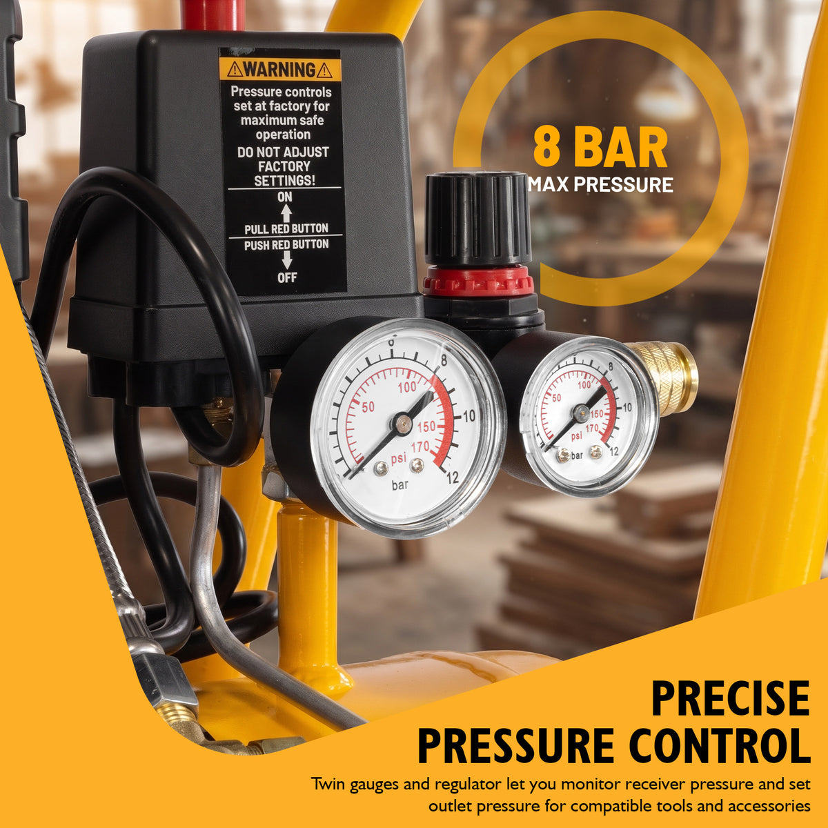 JCB Silent Pro 24L Oil-Free Air Compressor, 8 Bar & 131L/min Displacement | JCB-OFAC-24H