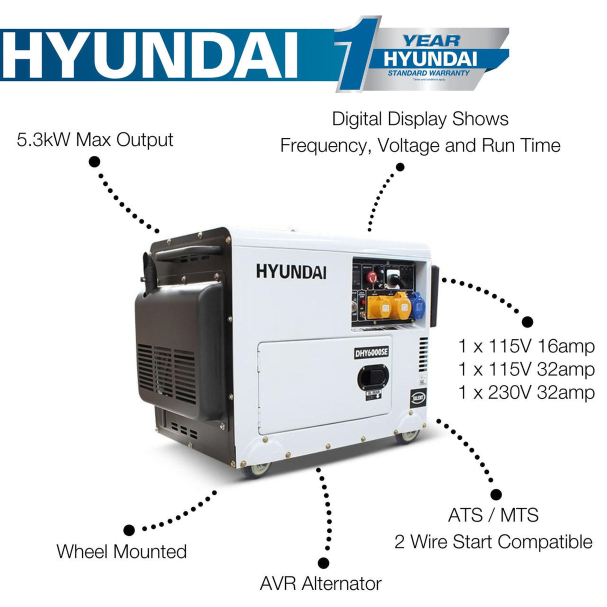 Hyundai Single Phase Diesel Generator For Backup Power