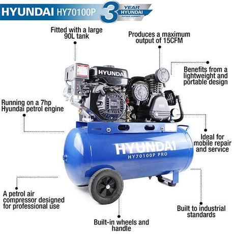 Hyundai HY70100P Petrol Driven Air Compressor (Petrol Driven Air Compressors)