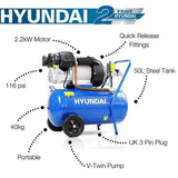 Hyundai 3hp 50L Electric Air Compressor 14CFM 116psi Direct Drive V-Twin | HY3050V