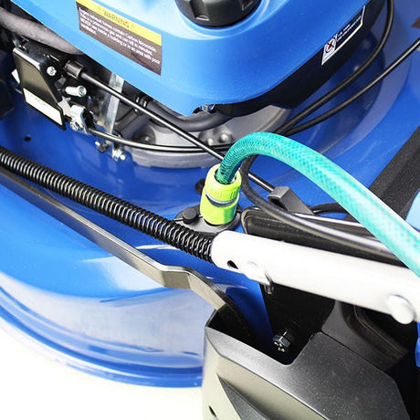 After use, the underneath of the deck can be quickly and easily cleaned by connecting your garden hose and swilling the bottom of the deck with water.