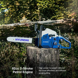 62cc 2-stroke Hyundai petrol engine: High power to weight ratio for the most effortless and efficient wood cutting