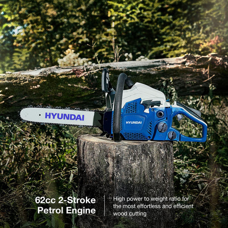 62cc 2-stroke Hyundai petrol engine: High power to weight ratio for the most effortless and efficient wood cutting