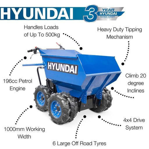 Hyundai 500kg 196cc 4x4 Drive Mini Dumper Power Barrow | HYMD500