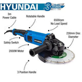 Hyundai 2000W Electric Angle Grinder 230mm Disk, Quick release, 220-240V | HYAG2000E