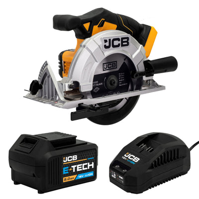 JCB 18V Cordless Circular Saw, 165mm / 6.5'', 5Ah Li-Ion Battery and 2.4A Charger| 21-18CS-5X