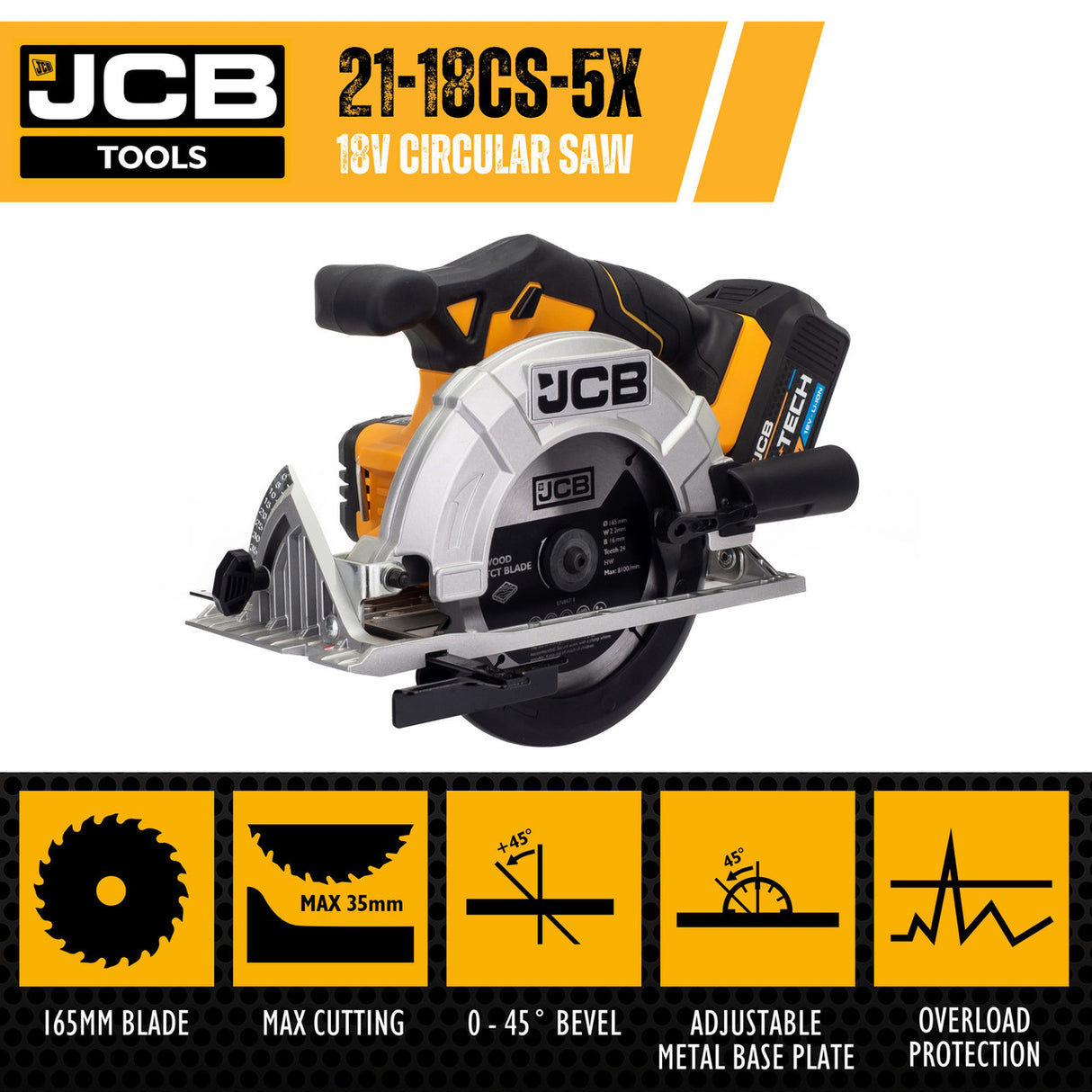 JCB 18V CIRCULAR SAW 5.0AH LITHIUM-ION BATTERY AND 2.4A CHARGER | 21-18CS-5X