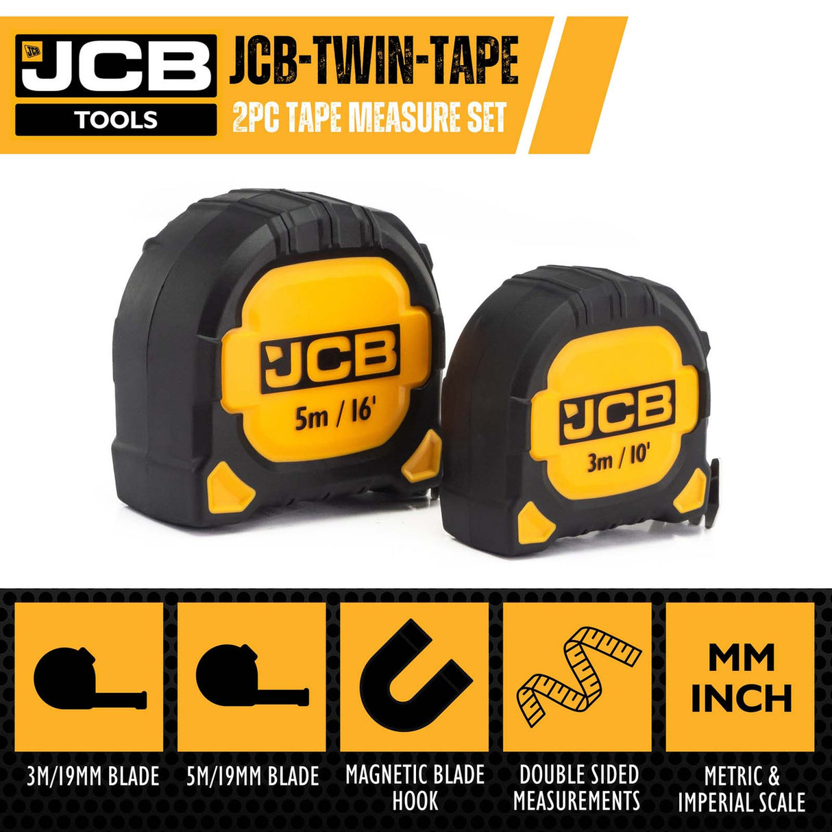 JCB 2 PC Tape Measure Set Infographic