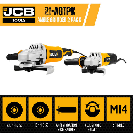 JCB Corded Electric Angle Grinder Twin Pack - 115mm, 230mm | 21-AGTPK