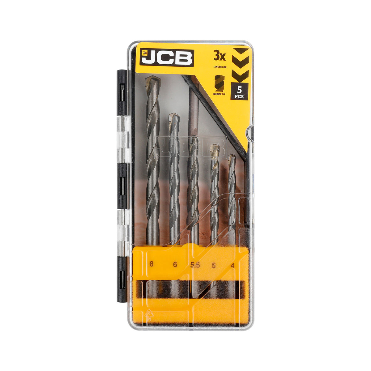 JCB 5 Piece Masonry Drill Bit, Solid Steel, Carbide Tip