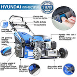 Hyundai Petrol Electric-Start Roller Lawnmower 19" 48cm & Petrol Leafblower Backpack Bundle