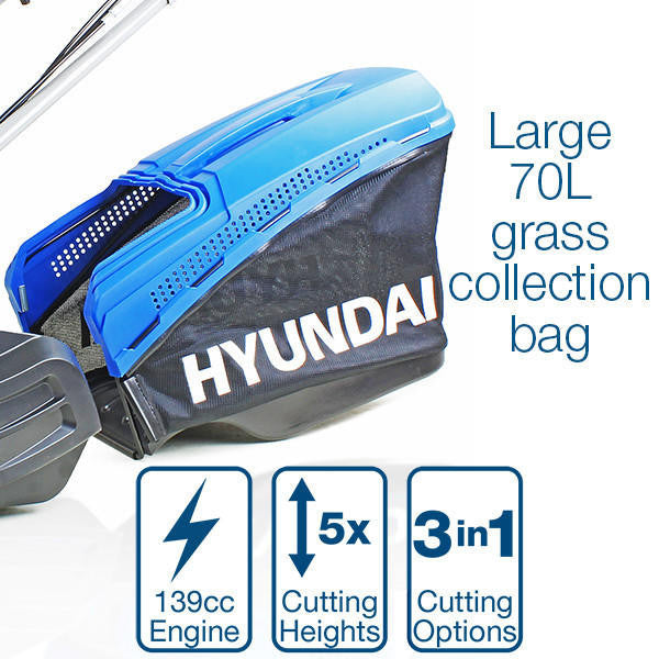 Hyundai Petrol Electric-Start Roller Lawnmower 19" 48cm & Petrol Leafblower Backpack Bundle