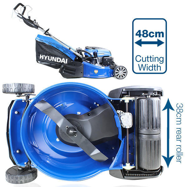 Hyundai Petrol Electric-Start Roller Lawnmower 19" 48cm & Petrol Leafblower Backpack Bundle