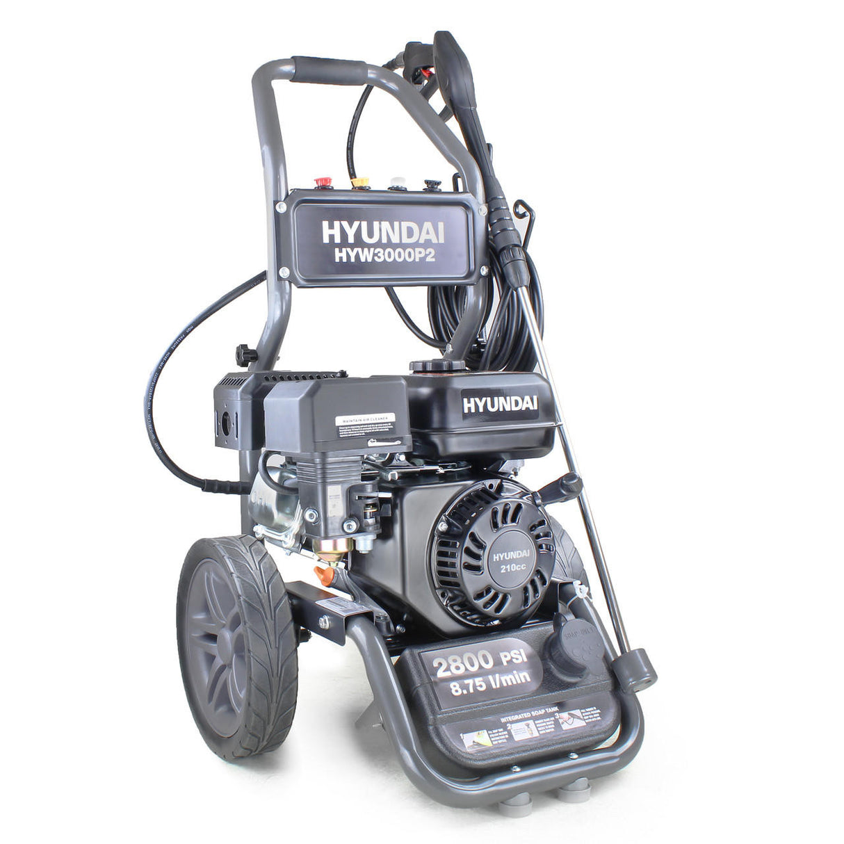 Hyundai 2800psi 213bar Petrol Pressure Washer 8.75L/min 7hp 212cc, Triple-piston Axial Pump &  Whirlaway 18" Rotary Flat Surface Cleaner | HYW3000P2+85.403.005
