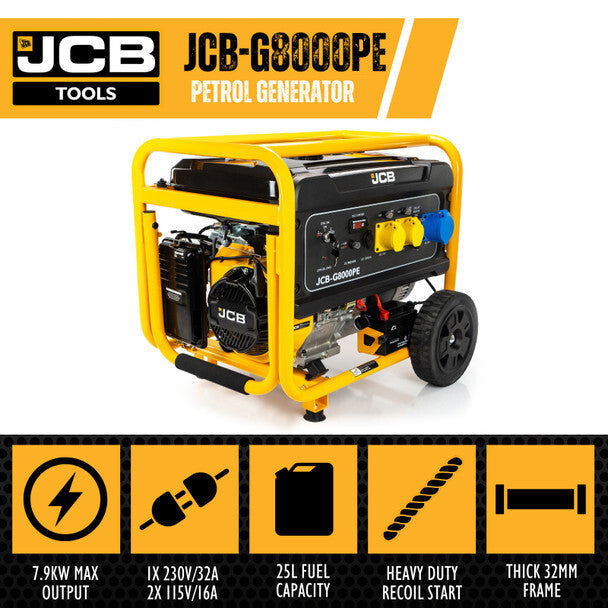 Features of the JCB G800PE Petrol generator.